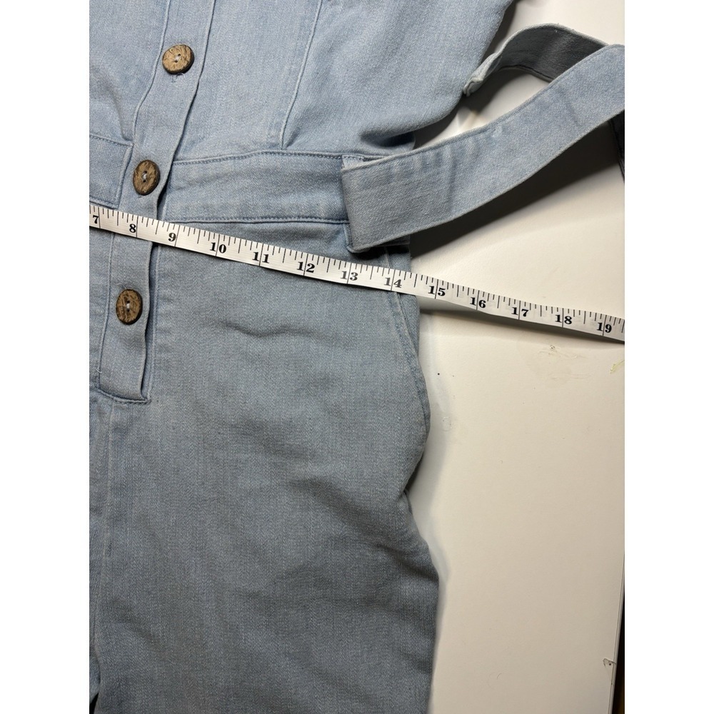 Haute Monde Blue Denim Button Front Short Sleeve Jumpsuit Size Medium - Picture 7 of 8